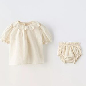 Zara Cream Kids Top and Bloomers Set embroidered blouse and bottom matching set